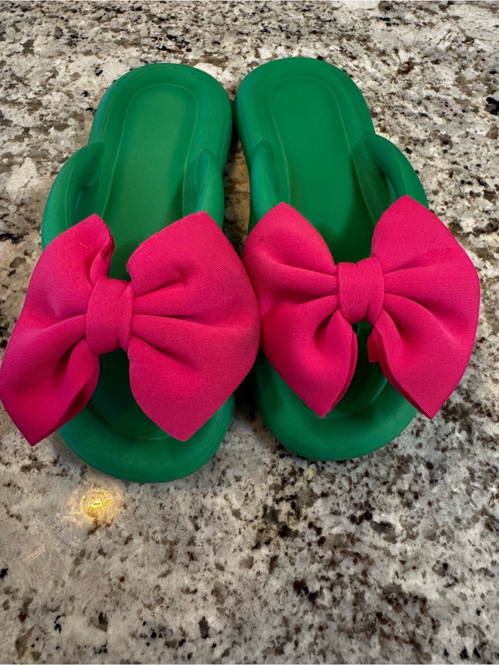 Green Slide Pool Shoes with Pink Bow